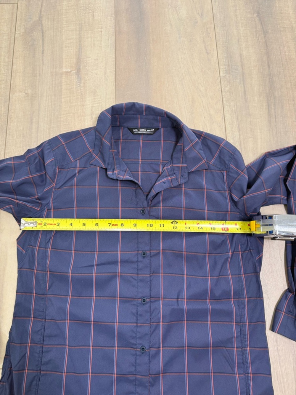 Arc'teryx Navy Button-Down Shirt with orange Windowpane - Picture 3 of 5